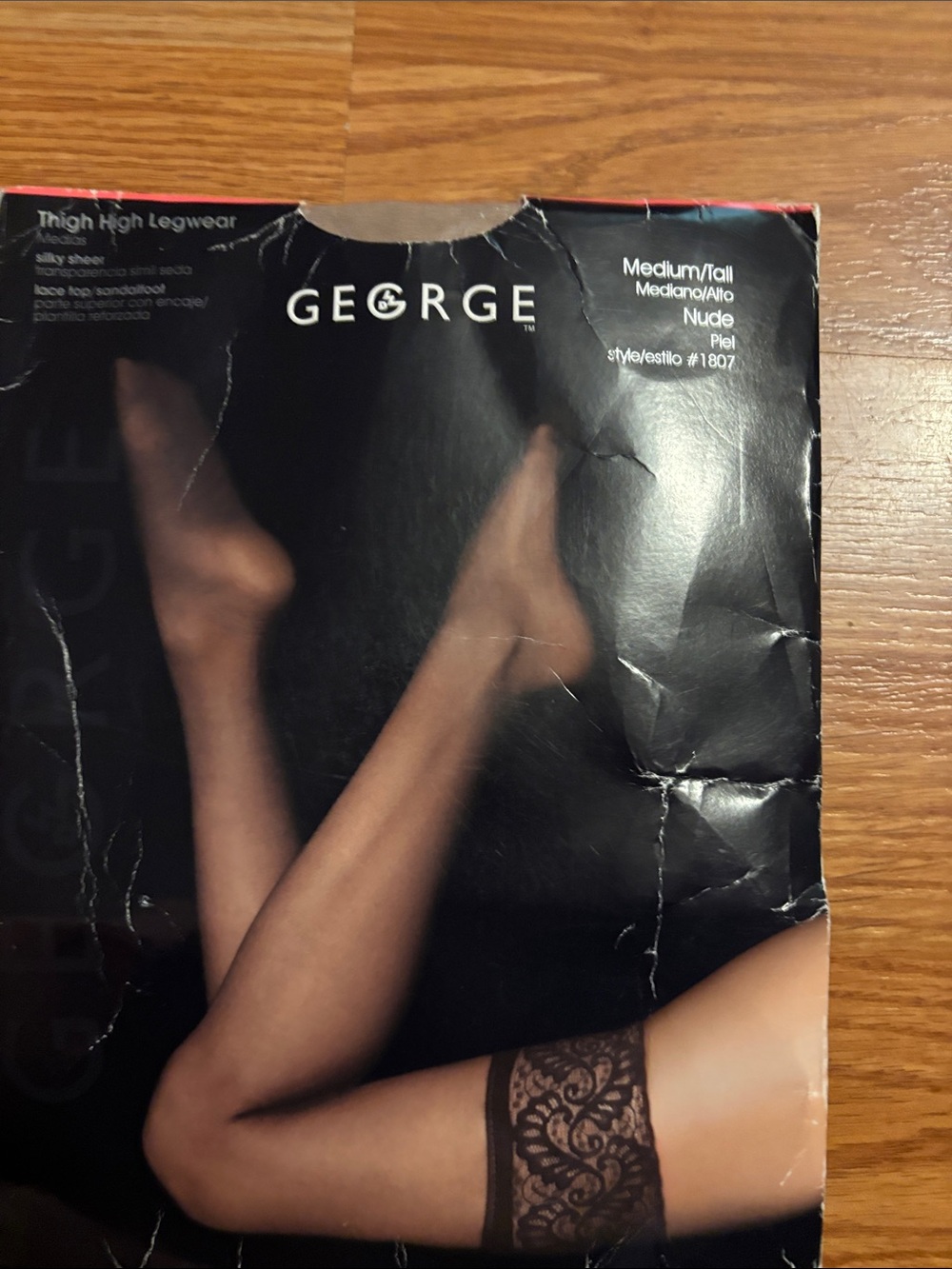 George womens Nude Sheer Thigh Highs with Lace Top